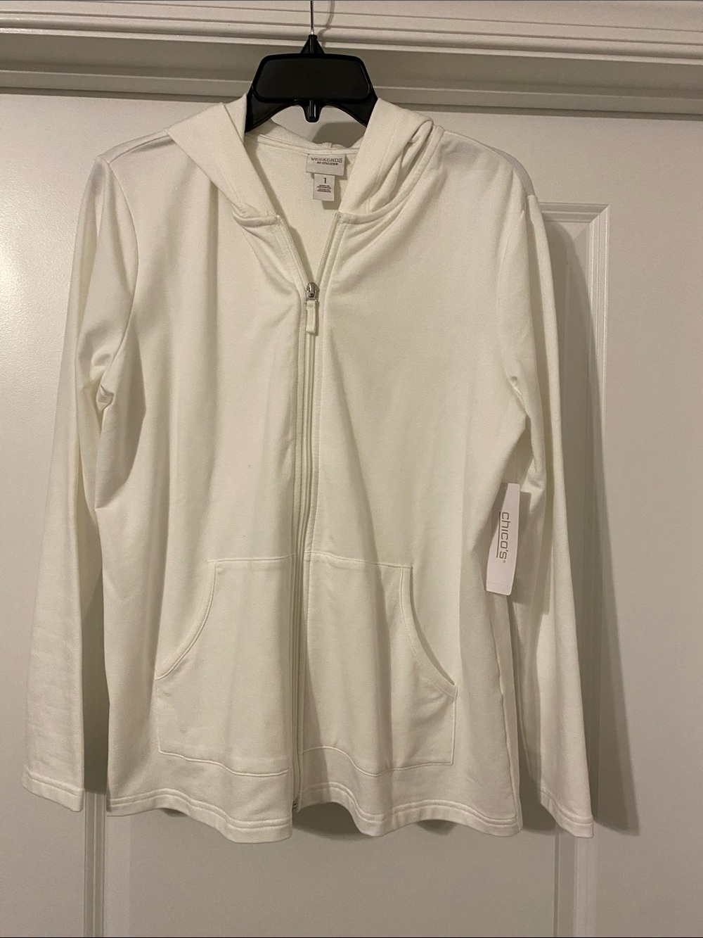 Chico's White Full-Zip Hooded Jacket